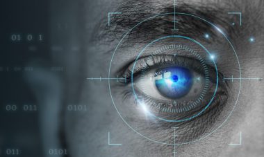 Retinal biometrics technology with man’s eye digital remix